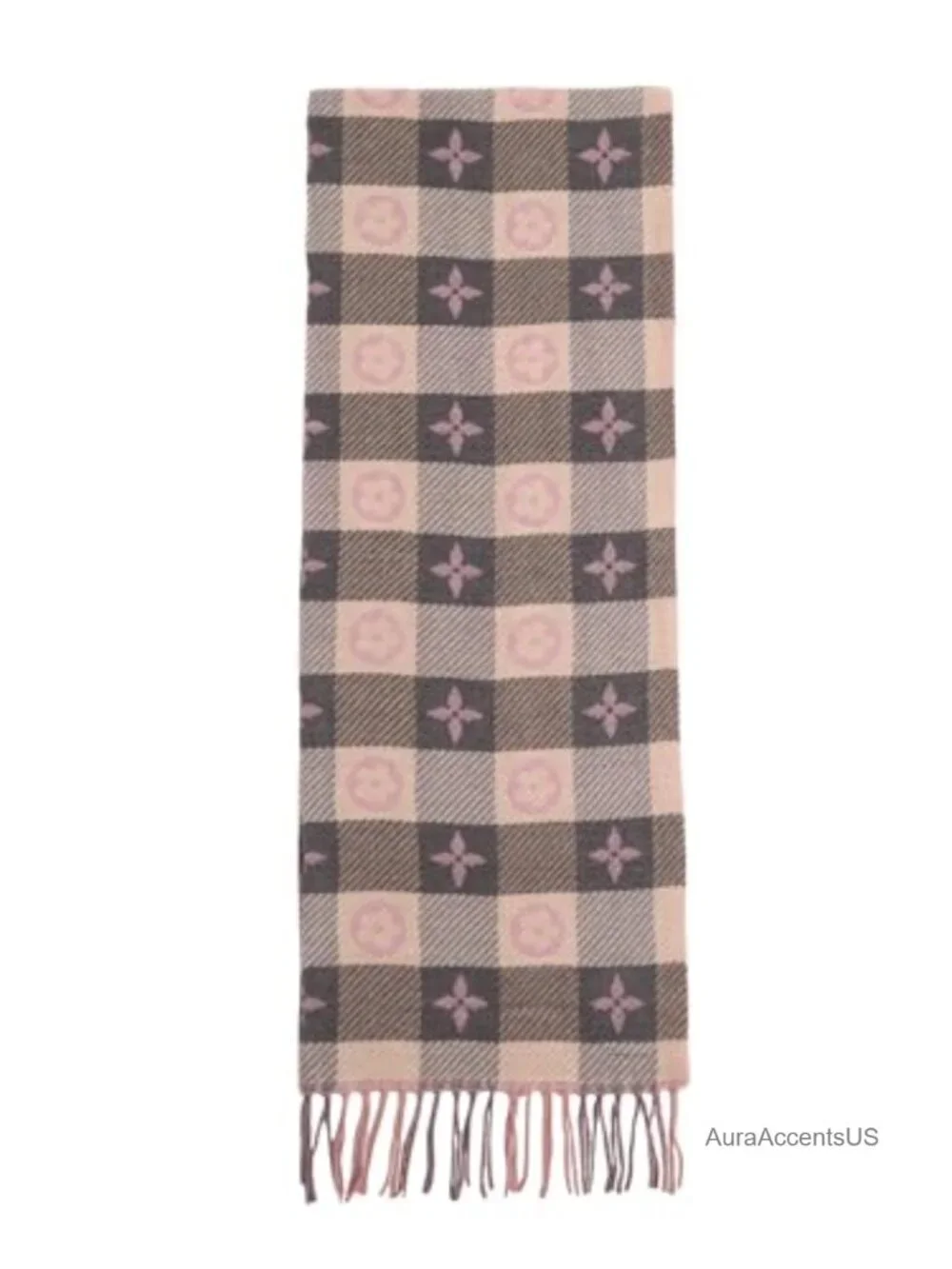 Women's Plaid Fringe Trim Scarf with Heart Print - Soft Lightweight Tassel Scarf